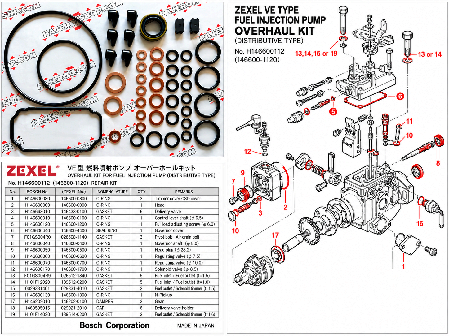 (image for) Mitsubishi Pajero Shogun Delica 2.8 TD 4M40 Zexel Injection Pump Overhaul Seal Kit